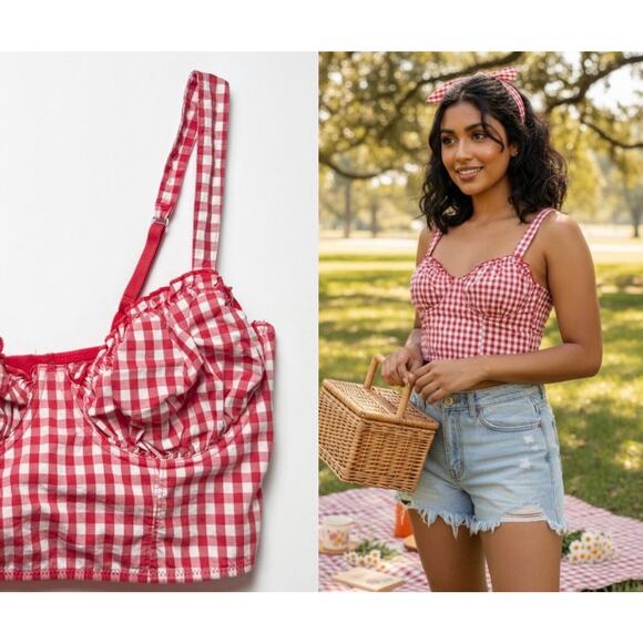 Colsie Tops - Colsie Red Gingham Bustier Bralette Top – Size M